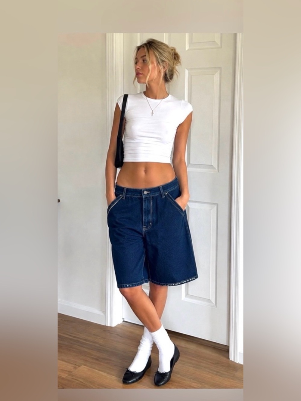 We the free Dark Blue Denim Bermuda Shorts - Women's